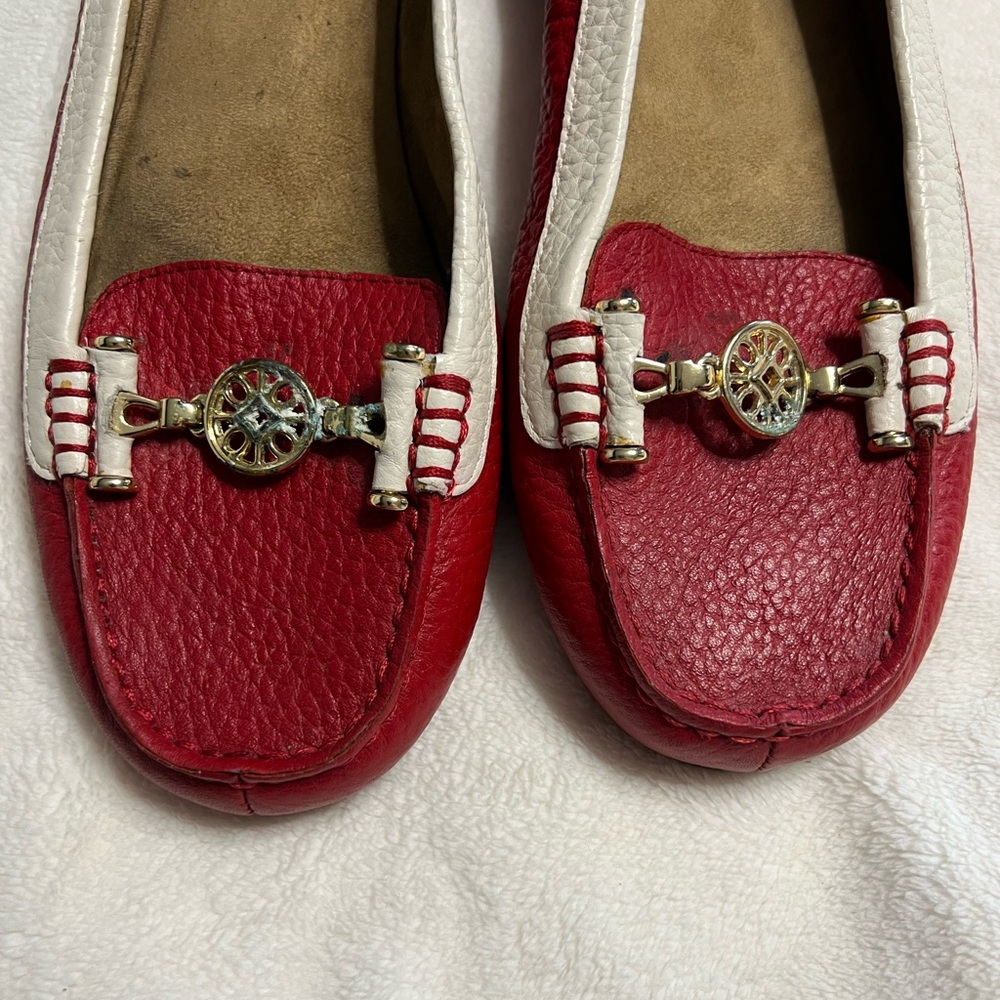 AEROSOLES Red and White Flats with Gold Accents